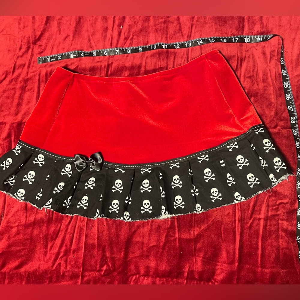 Handmade Red and Black Miniskirt with Skull Design